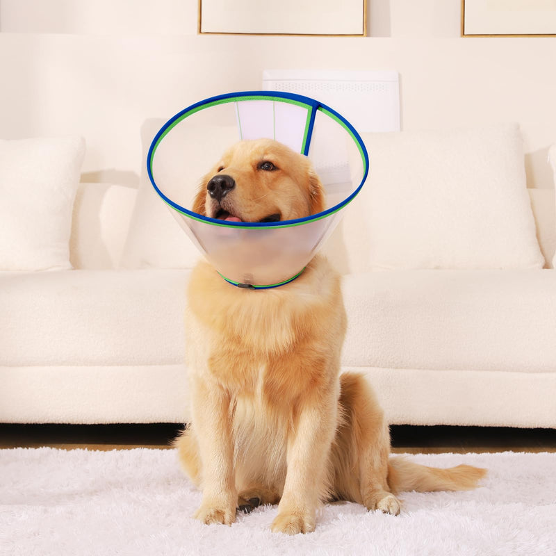 Soft Dog Cone Collar after Surgery, Transparent Dogs Neck Cone, Recovery Collar for Dogs Prevent Licking, Adjustable Medical Collars for Small Medium Large Dog, Elizabethan Collars (Blue, Size 6) Blue/Green Size 6(Neck: 17.9"- 20.1")