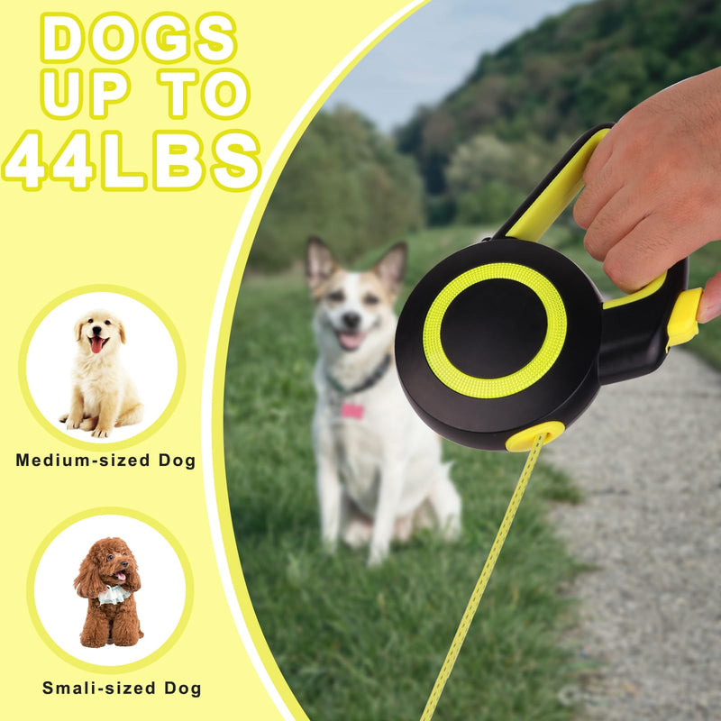 16Ft Retractable Dog Leash Lightweight Leash for Small Medium Dogs/Cats Up to 44lbs,One-Handed Brake,Stainless Steel Spring,Featuring Reflective.(Black-Yellow) Black-yellow - PawsPlanet Australia