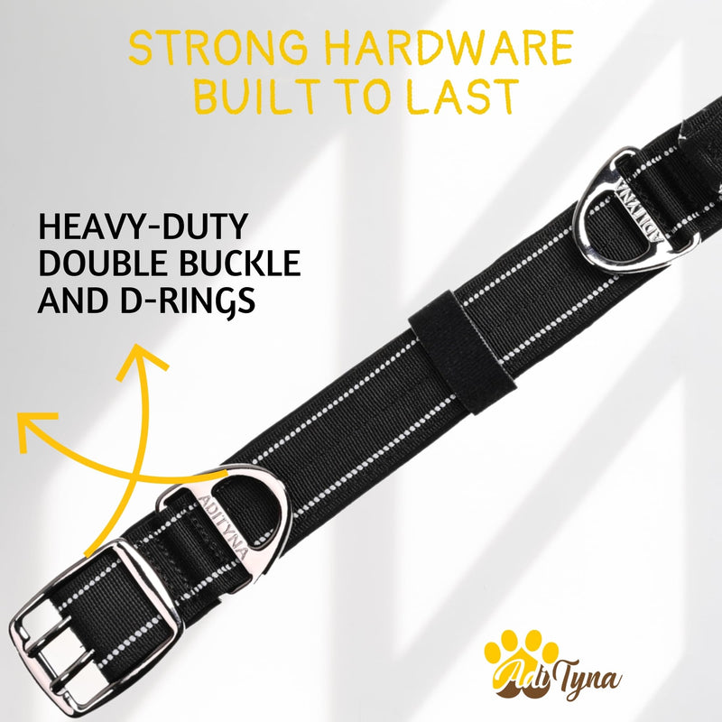 ADITYNA Heavy Duty Dog Collar for Extra-Large Dogs - Reflective Black XL Collar with Handle for Training, and Walking - Wide, Thick, Tactical, Soft Neoprene Padded Extra-Large: Fit 24-30" Neck