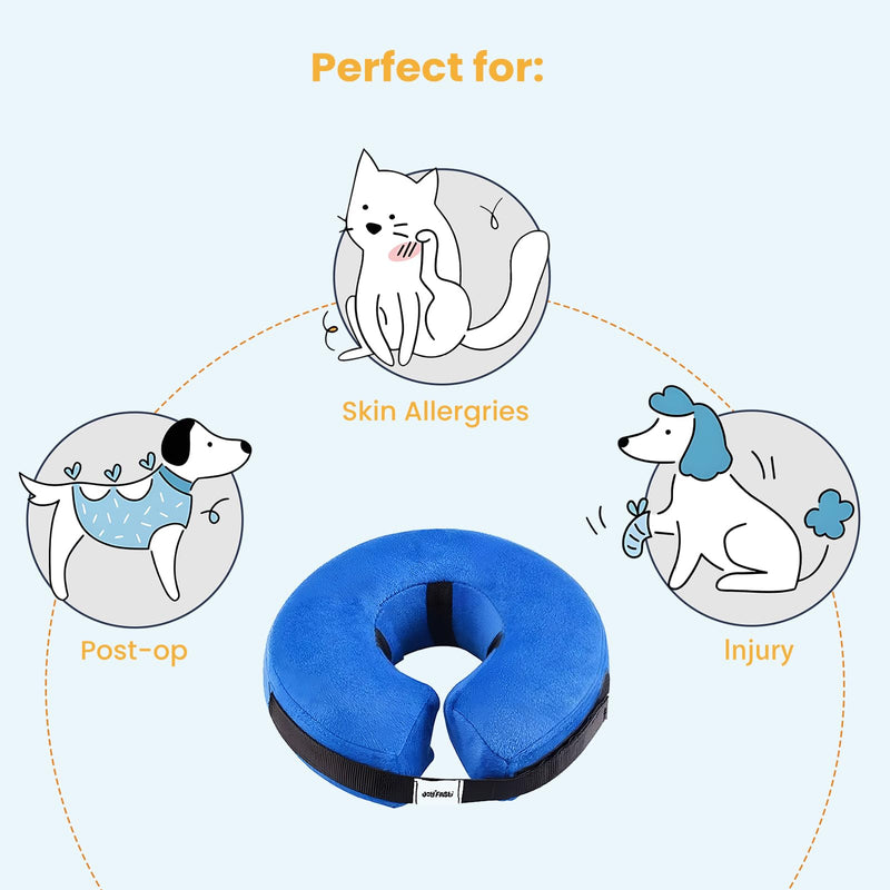 Inflatable Dog Cone for Medium Dog Designed for Comfortable Post-Surgical Recovery Ultra-Soft Comfort Unblocked View No Disruption to Dog's Daily Life Medium[Neck:9"-12"] Blue - PawsPlanet Australia