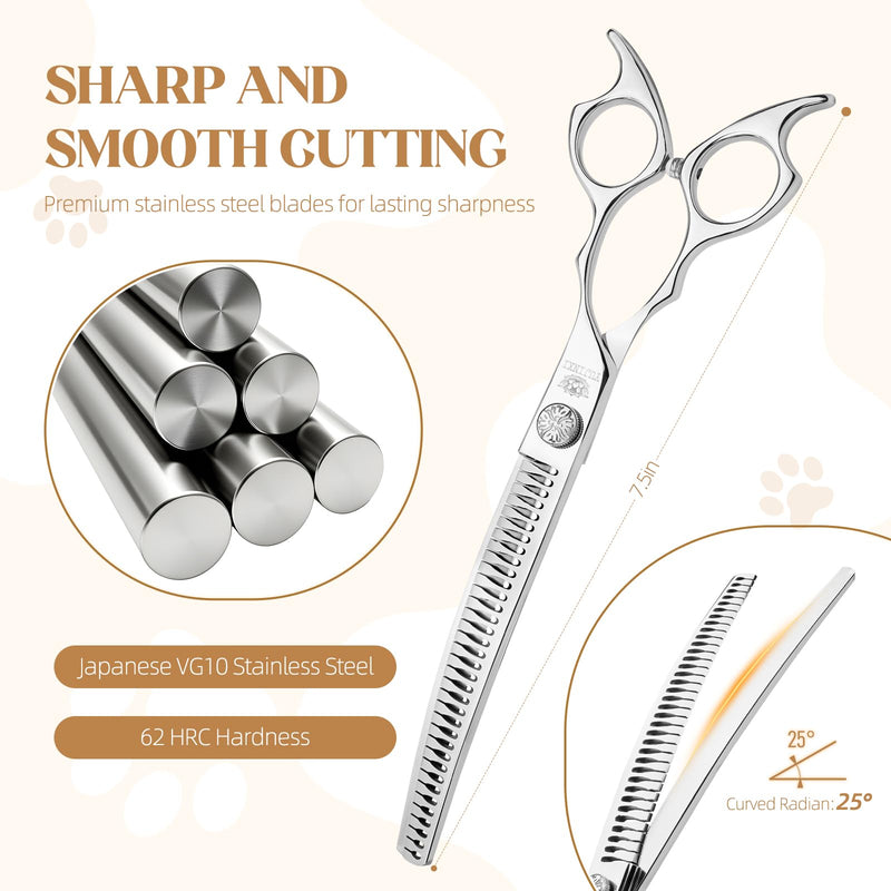 Curved Chunkers Shears Dog Grooming Professional 7.5 in Chunkers Scissors for Dogs Japan VG10 Stainless Steel Pet Grooming Thinning Scissors for Cut for Dogs and Cats. Curved Chunkers - PawsPlanet Australia