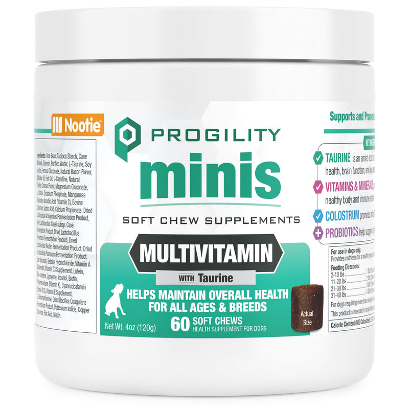 Nootie Progility Mini Multvitamin for Small Dogs, Multivitamin Supplement for Dogs with Taurine, 60 Soft Chews per Container - PawsPlanet Australia