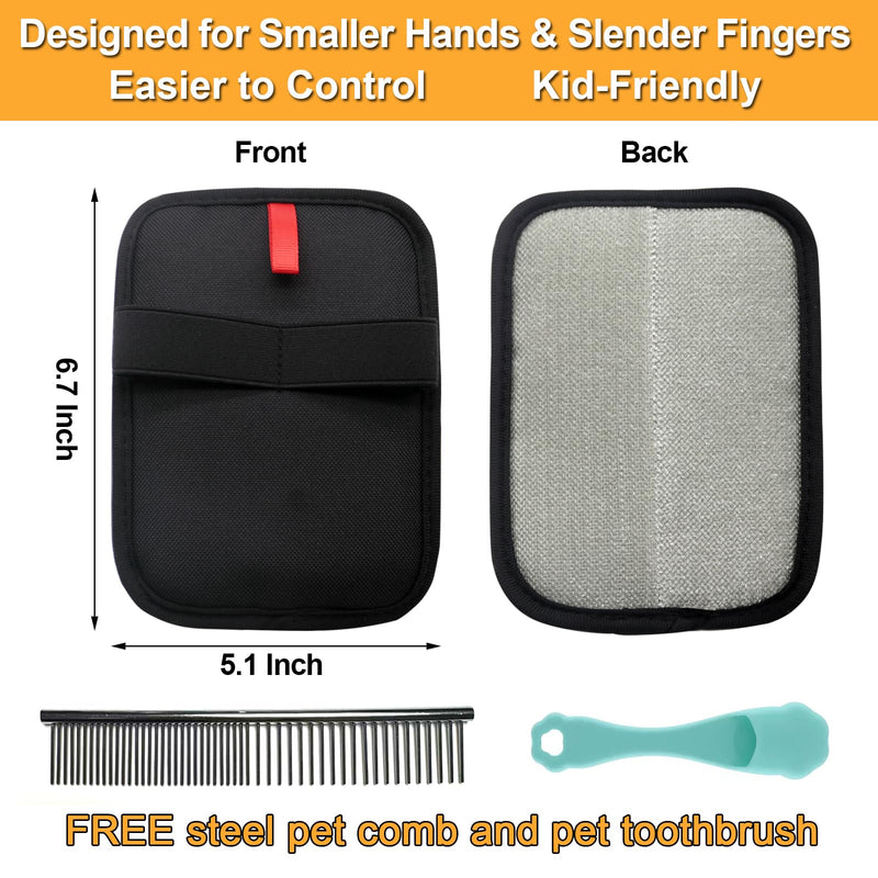 Pet Hair Removal Glove for Small Hands, 2Pcs Electrostatic Dog Cat Hair Remover Gloves for Furniture Car Seat Couch, Reusable Grooming & Shedding Tool with Free Steel Comb & Toothbrush - PawsPlanet Australia