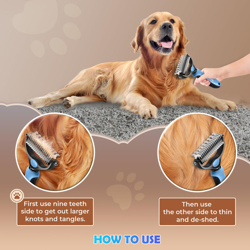 Undercoat Rake for Dogs & Cats, Dematting Comb with Extra Wide Double-Sided Stainless Steel Teeth for Detangling, Deshedding, Brushing, Thinning & Removing Shed Fur, Knots, Mats, and Tangles in Pets - PawsPlanet Australia