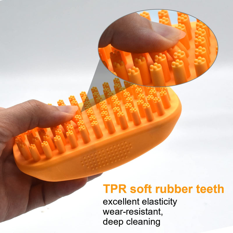 Eilin Pet Bath Brush Massage Brush Silicone Comb Dog Cat Massage Curry Brush Grooming Shower Brush for Shampooing Dogs Cats Small Animals with Short Long Hair Soft Rubber Bristles Washing Orange - PawsPlanet Australia