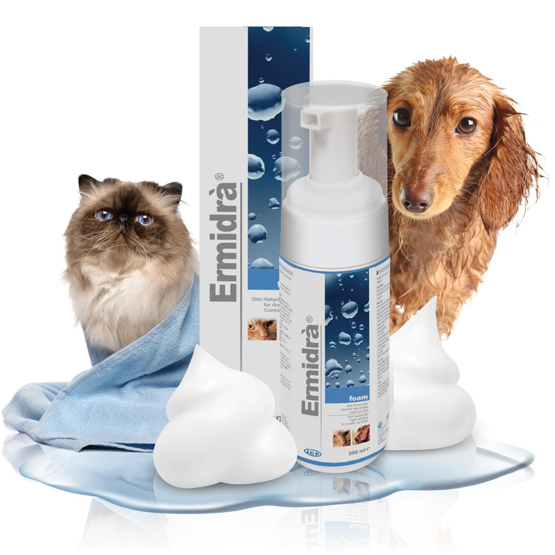 ICF | Ermidrà® Mousse Dog & Cat Dry Shampoo | Foam for Cleansing Soothing & Itch Relief | Relieves Dog & Cat Dry Skin, Rash, Scratching | 200 ml 200 ml (Pack of 1) - PawsPlanet Australia