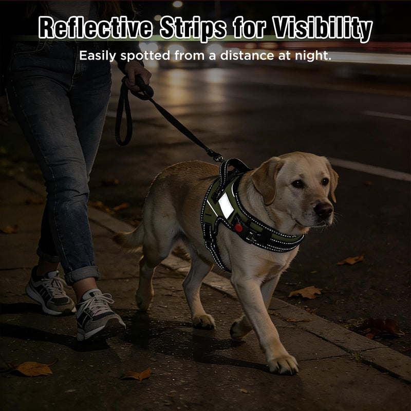 Soft No Pull Dog Harness - Green, Reflective Strips, Customizable Velcro Patches, Adjustable Breathable Vest with Soft Neck Pad & Locking Buckle for Small Medium Large Dogs-XL XL - PawsPlanet Australia
