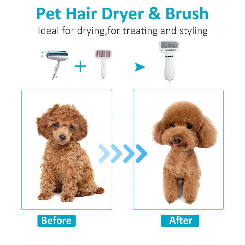 TekkPerry Pet Hair Dryer, 2 in 1Pet Grooming Dryer with Slicker Brush, Adjustable 2 Temperatures Settings, Quiet Portable Dog Dryer Brush, Dog and Cat Hair Brush for Small and Medium Dogs and Cats - PawsPlanet Australia