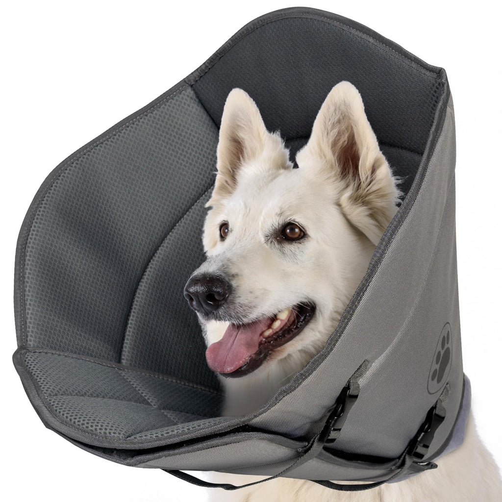 Superior Strong Oxford Cotton Lining Adjustable Buckle Pet Friendly Waterproof Secure Fit Soft & Protective Dog Cone Collar for Grooming, After Surgery Recovery, Rashes Protection (Extra Large), Gray Extra Large