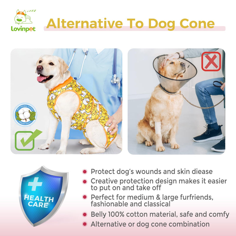 LovinPet Dog Recovery Suit - Medium Large Dog's Bodysuit Wound Protective Surgical Recovery Snugly Suit for Abdominal Wounds After Surgery,Duck,Yellow,XL XL Orange collar/Yellow - PawsPlanet Australia