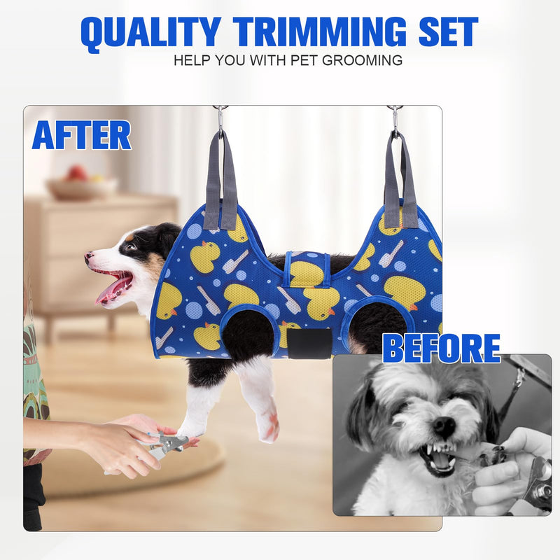 PAWCHIE Dog Grooming Hammock Harness for Dogs & Cats with Pet Nail Clipper Trimmer - Cat Hanger Sling for Trimming Clipping Nails- Dog Hammock Restraint Bag for Small Medium Large Dog, Navy Blue S - PawsPlanet Australia