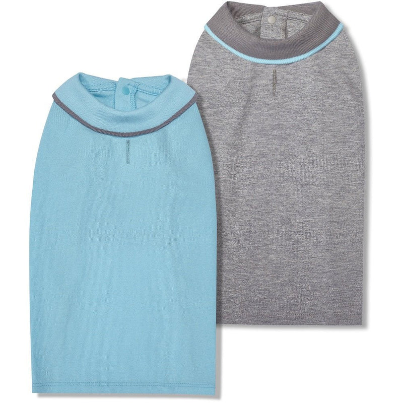 Blueberry Pet Back to School 2-Pack Prep School Style Dog Polo Shirts | Cotton Outfit for Small Pets in Sky Blue + Light Grey, Back Length 14 inch - PawsPlanet Australia