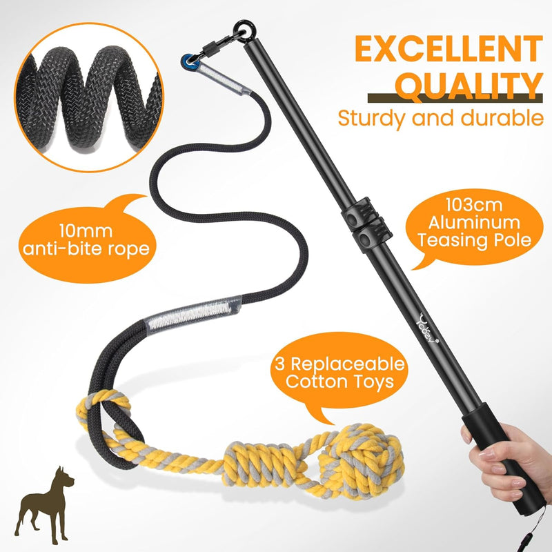 Upgraded Flirt Pole for Dogs - Extendable Dog Flirt Pole with Detachable Interactive Toys - Flirt Stick for Small Medium Large Dogs Training Playing Exercise, Reinforced Aluminum Alloy(Pole-40in Max) - PawsPlanet Australia