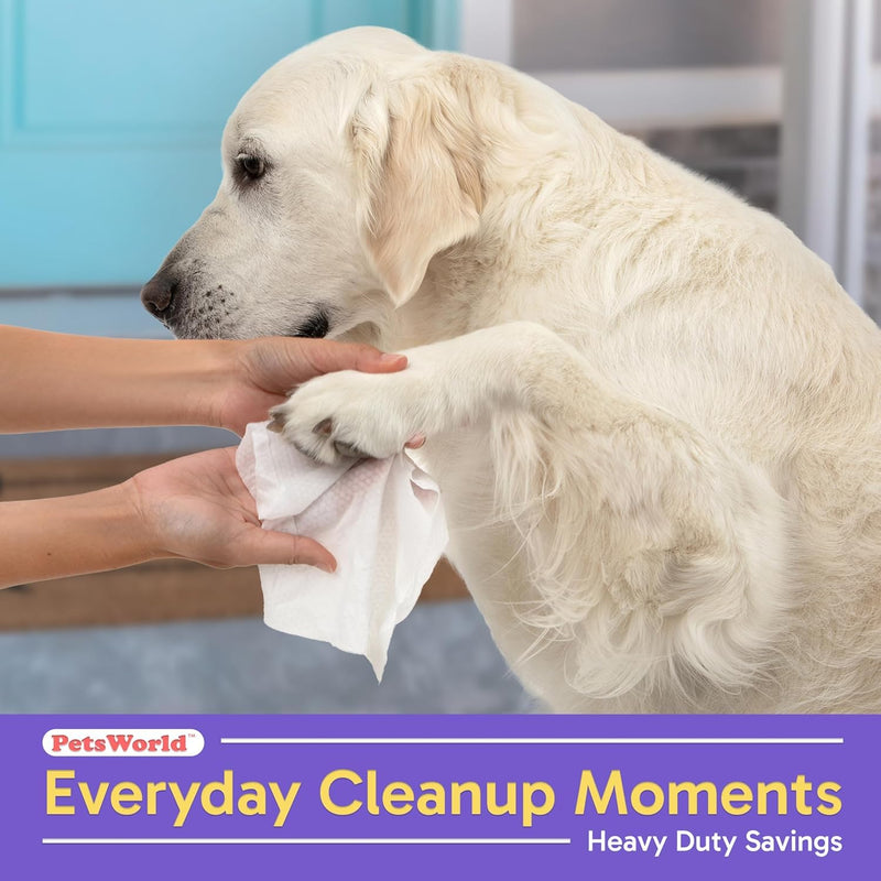 PETSWORLD Pet Wipes for Dogs & Cats, Unscented, Hypoallergenic, Chemical-Free, Biodegradable (98%), Thick & Durable, Textured Grooming Wipes (Unscented, 50 Count) - PawsPlanet Australia