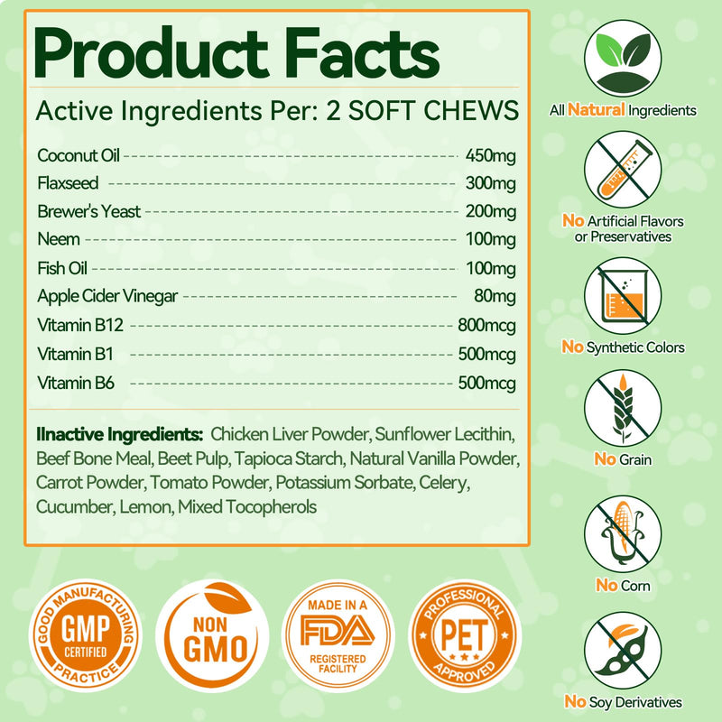 Dual Flavor Flea Chews Bundle - 200 Each - Natural Flea & Tick Prevention for Dogs - Oral Flea Support for All Breeds - Chicken & Duck Flavor Combo