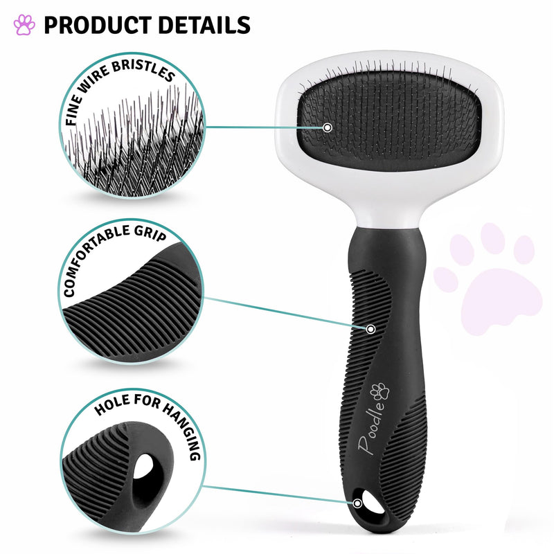 Poodle Pet Detangling Pet Comb + Black Slicker Brush Bundle - PawsPlanet Australia