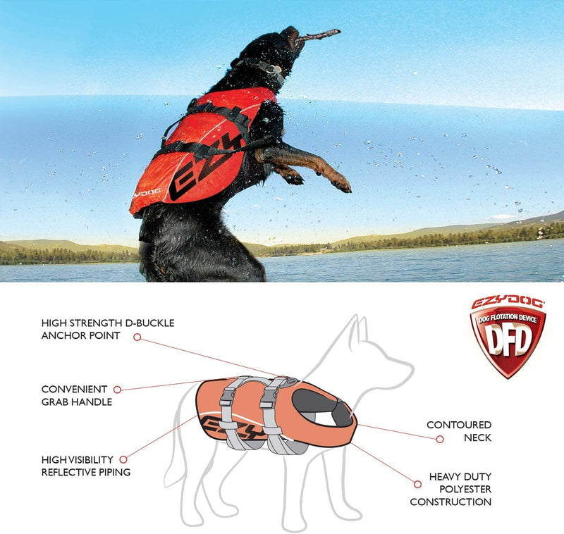 Ezydog DFD Dog Life Jacket - Adjustable Swimming Safety Vest with Reflective Trim & Durable Grab Handle - 50% More Flotation Material - Medium, Yellow 1 Medium (Pack of 1) - PawsPlanet Australia