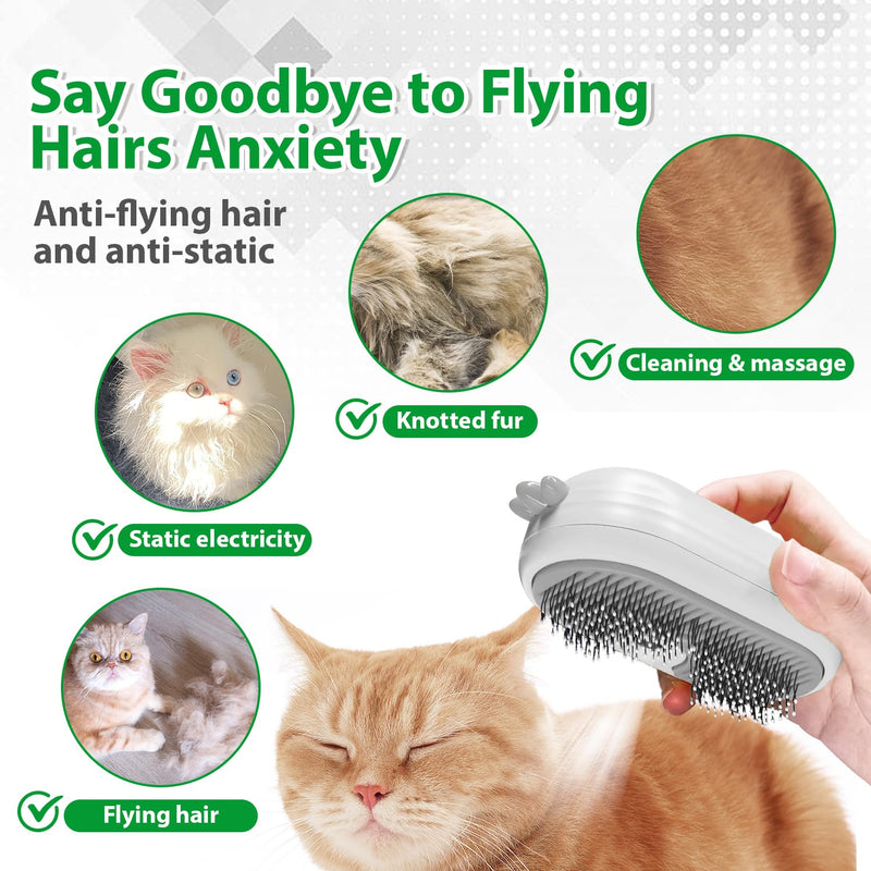 Cat Steam Brush with Release Button, 3 in 1 Rechargeable Pet Spray Water Comb for Long & Short Hair Removal, Self Cleaning Slicker Vapor Brush for Indoor Cats Dogs Rabbits Shedding Grooming White - PawsPlanet Australia