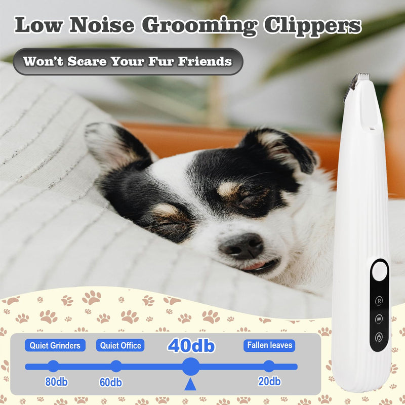 SZMDLX Rechargeable Dog Paw Trimmer & Cat Grooming Kit - Low Noise Pet Hair Clipper with LED Light, 9mm Blade for Gentle Trimming, Paw Fur Shaver for Pets - PawsPlanet Australia