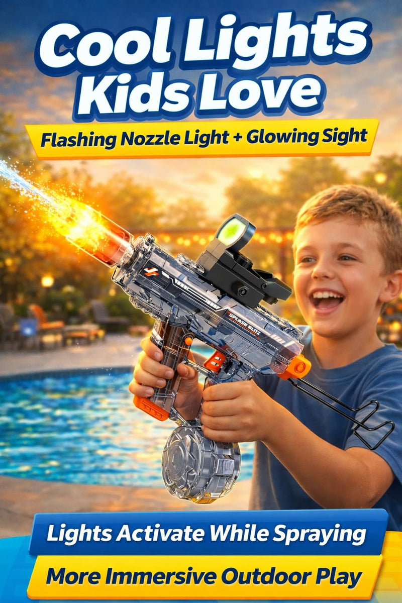 Electric Water Gun for Kids 5–12 Automatic Battery Powered Water Blaster Rechargeable Water Guns with LED Muzzle 8-16 ft Range, Outdoor Summer Pool Beach Toys Birthday Gift for Boys Girls Black02