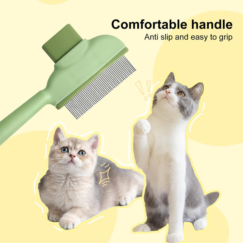 Cat Hair Brush & Dog Brush, 2PCS Pet Comb, Long & Short Stainless Steel Metal Teeth for Shedding and Tangles, Self-Cleaning Pet Comb for Dogs and Cats, Comfort and Safety