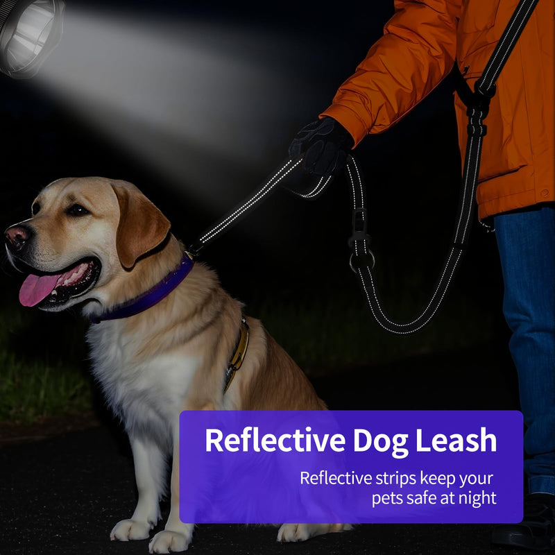Hands-Free Dog Leash with Adjustable Length 6-9FT + Dual Padded Handles Reflective Safety for Walking, Jogging & Training | Suitable for Medium to Large Dogs & Puppies Black-L L - PawsPlanet Australia