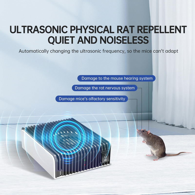 Advanced Ultrasonic Rodent Repellent with 2 Modes (Sweep Frequency & Siren) - Rechargeable Mouse Repellent for Car Trunk, Garage, Basement, Attic, RV - Mice, Rat Deterrent Pest