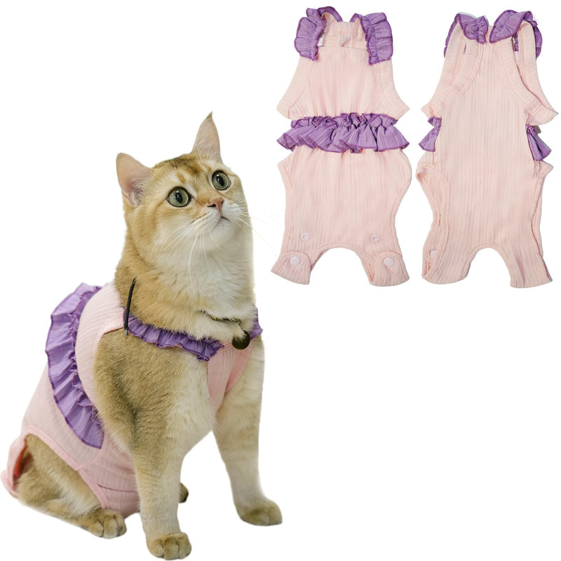 Cat Recovery Suit,Kitten Onesie After Surgery,E-Collar Alternative for Abdominal Wound and Skin Diseases,Soft Breathable Bodysuit After Spay（Pink-l） l pink