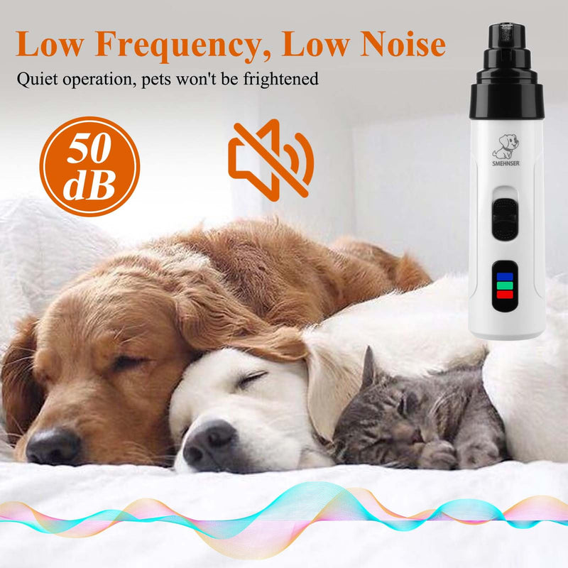 Silent Dog Nail Grinder Cordless Electric Pet Nail Trimmer USB Rechargeable Dog Claw Grinders Low Noise Diamond Bit Nails Clippers File Trimmer for Dogs & Cat