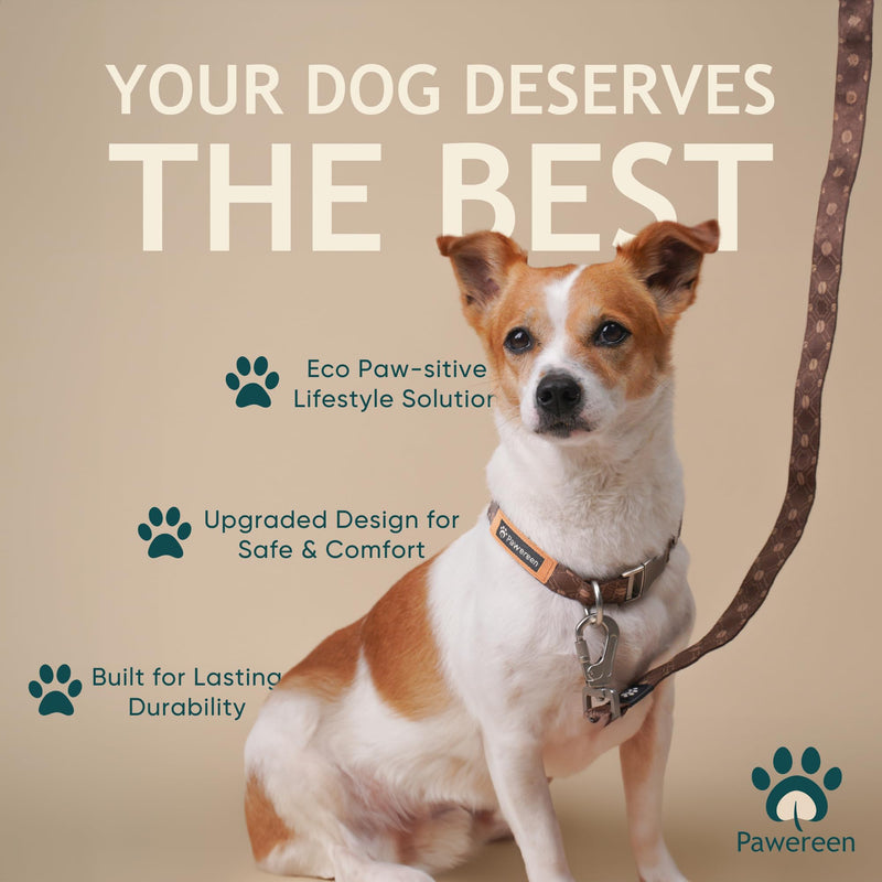 Eco-Friendly Dog Collar and Leash Set, Recycled Soft-Woven Material, Unique Design, Weave Pattern, Cute and Fashionable, Adjustable Size for Small/Medium/Big Dog, Coffee, Size S S (11.8-15.8inch) Coffee-Set - PawsPlanet Australia