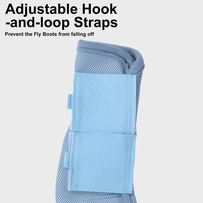 Adjustable Horse Fly Boots Set of 4, Equine Leg Protection Reduce Stomping, Breathable Mesh Fly Boots for Horses, Horse Leggings Leg Guards Light Blue 01 Pony