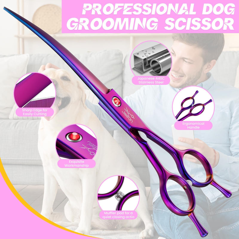 JASON 7.5" Dog Grooming Scissor - Professional Down-Curved Shear with Ergonomic Handle Japanese Stainless Steel Hair Scissor for Dogs, Cats and Other Pets, Sharp & Durable (Curved, Purple)