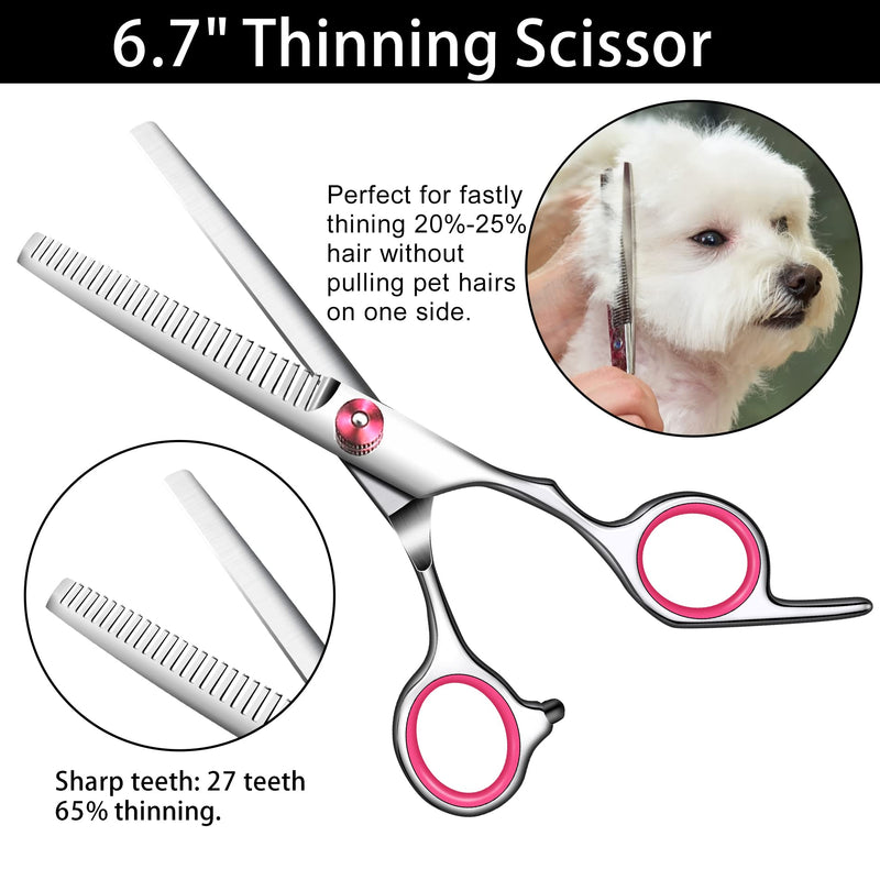 Dog Grooming scissors Kit,Includes Curved Thinning straight scissors and Comb, Dog Grooming Shears with Safety Round Tips,pet Grooming kit for Small Dogs&Puppies Pink 5 in 1 - PawsPlanet Australia