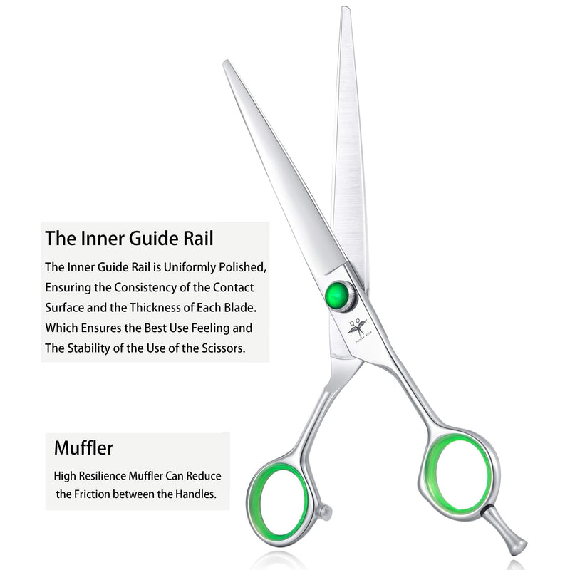 PURPLEBIRD 7 Inch Straight, Downward Curved Dog Grooming Scissors Set Professional Pet Cutting, Thinning Texturizing Shears Safety Blunt Tip Trimming Shearing Dog Cat Japanese Stainless Steel Silver Set-A - PawsPlanet Australia