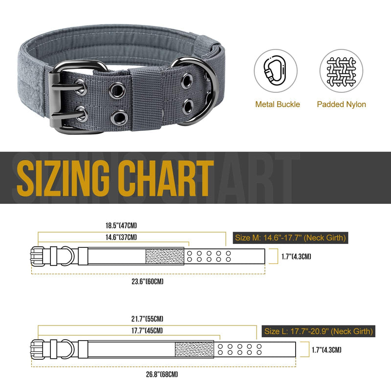OneTigris Military Adjustable Dog Collar with Metal D Ring & Buckle 2 Sizes (L, Grey) Large - PawsPlanet Australia