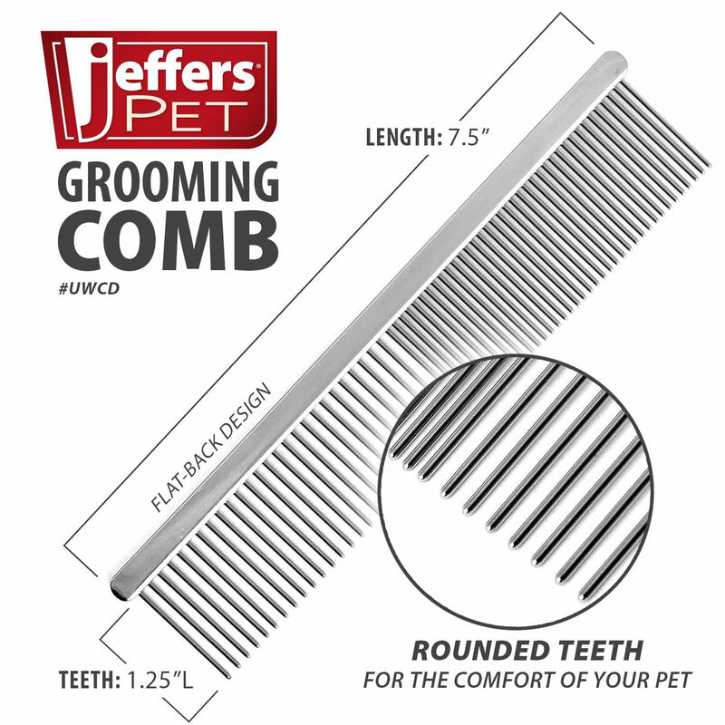 Jeffers Flat Back Pet Grooming Comb – Chrome Plated Steel Comb with Fine & Coarse Teeth for Dogs, Cats, Puppies – Detangling, Deshedding, Dematting Tool for Long or Short Hair - 7.5" L, 1-1/4" teeth 7.5"L - PawsPlanet Australia