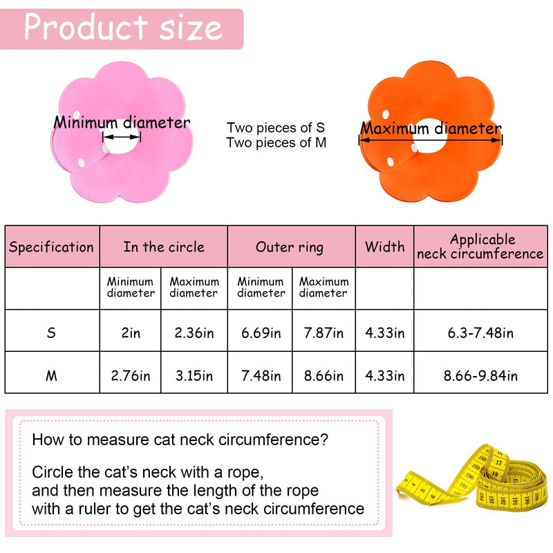 4 Pieces Cat Recovery Collar Cat Cones Flower Shape Pet Wound Healing Neck Collars Adjustable Soft Elizabethan Collars for Kitten Cats Puppy Rabbits S/M Size (Pink and Orange) - PawsPlanet Australia