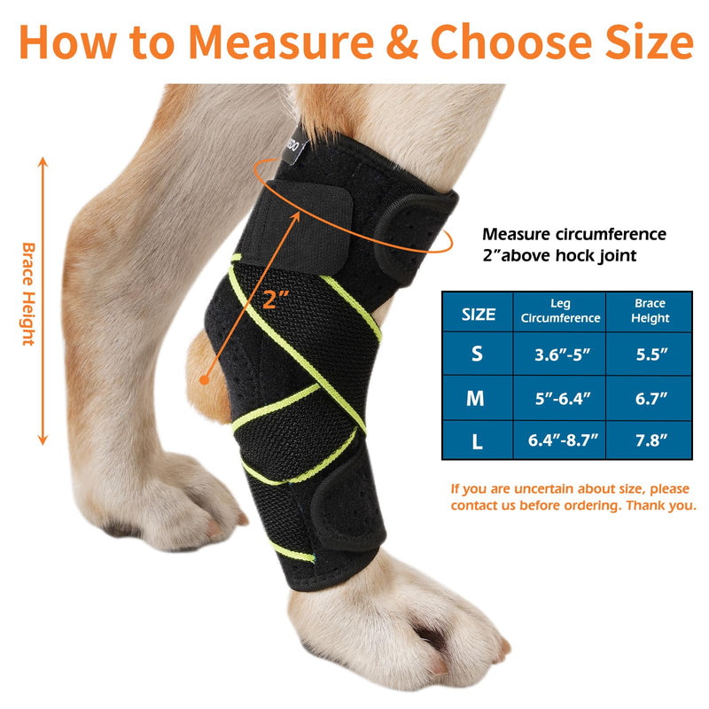 Dog Canine Rear Leg Hock Joint Brace for Medium and Large Dog, Compression Wrap with Straps & Metal Spring Strips Protects Wounds, Heals, Prevents Injuries and Sprains from Arthritis-L Green - PawsPlanet Australia