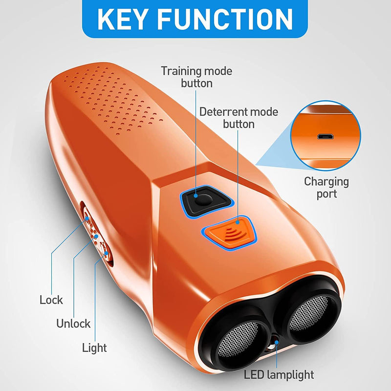 Dog Barking Control Device with Dual Sensors | Anti-Barking Device with Training & Deterrent Modes | Ultrasonic Dog Whistle & LED Flashlight | 25FT Range | Rechargeable