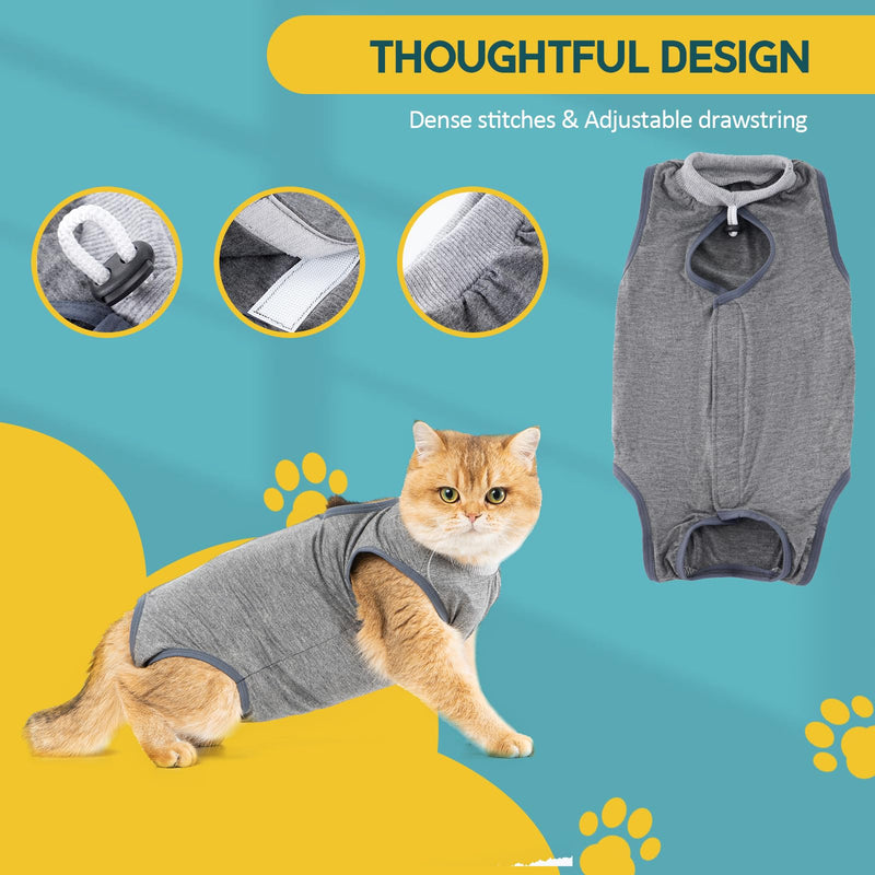 Avont 2 Pack Cat Recovery Suit - Kitten Onesie for Cats After Surgery, Cone of Shame Alternative Surgical Spay Suit for Female Cat, Post-Surgery or Skin Diseases Protection -Grey/Dark Grey (M) Medium Light Grey/Dark Grey