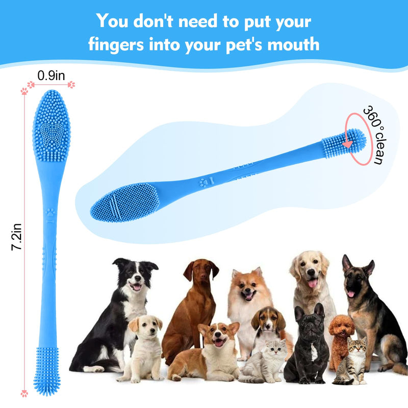 Dog Toothbrush，2-piece Dog Tooth Brushing kit，cat Toothbrush,Food-Grade Silicone Dog Tooth Brush for Cleaning Teeth Suitable for Small，Medium and Large Pets (Blue)