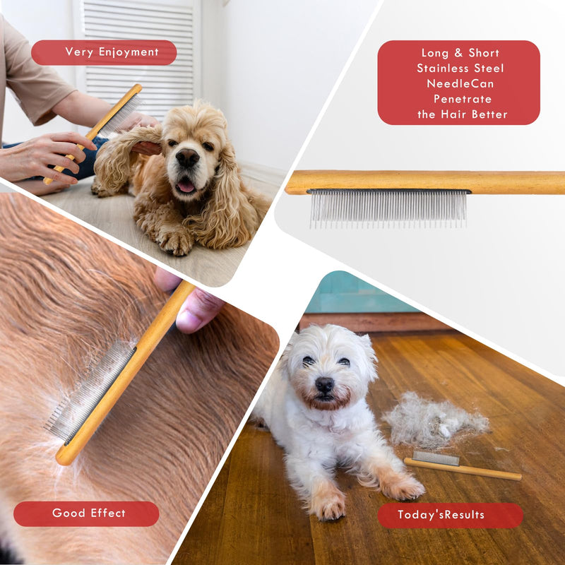 Slicker Brush for Dogs, Large Long Pin Dog Grooming Brush for Doodles Goldendoodles Poodles Labradoodle Bernedoodles, 3 Pcs Wooden Handle for Mats Tangles - Red