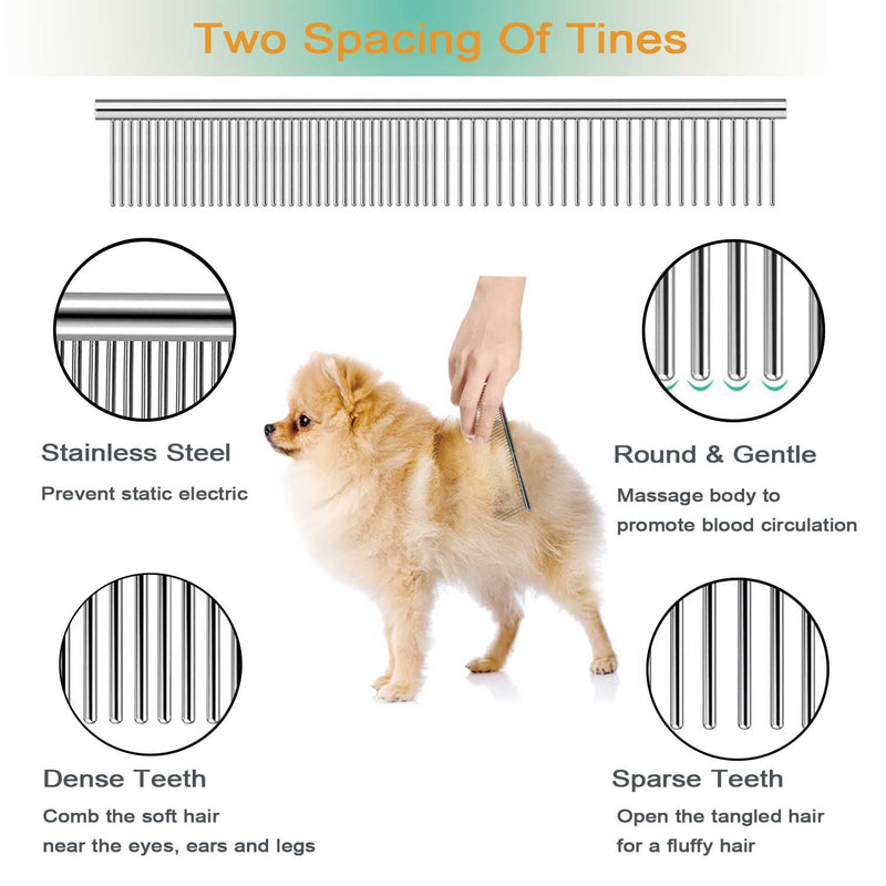 Pet Grooming Comb Kit, Tear Stain Remover Brush, Undercoat Rake for Dogs & Cats, Dematting Tool for Long Haired Dogs Kittens Puppies, Flea Comb for Removal Dandruff Tangles Knots, Shedding Hair & Fur
