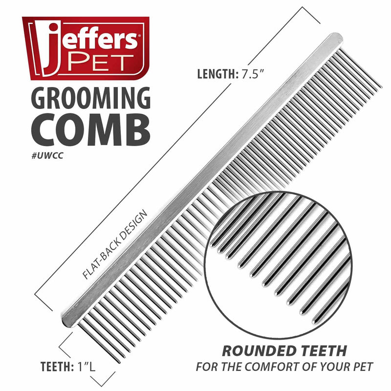 Jeffers Flat Back Pet Grooming Comb – Chrome Plated Steel Comb with Fine & Coarse Teeth for Dogs, Cats, Puppies – Detangling, Deshedding, Dematting Tool for Long or Short Hair - 7.5" L, 1" Teeth 7.5"L - PawsPlanet Australia