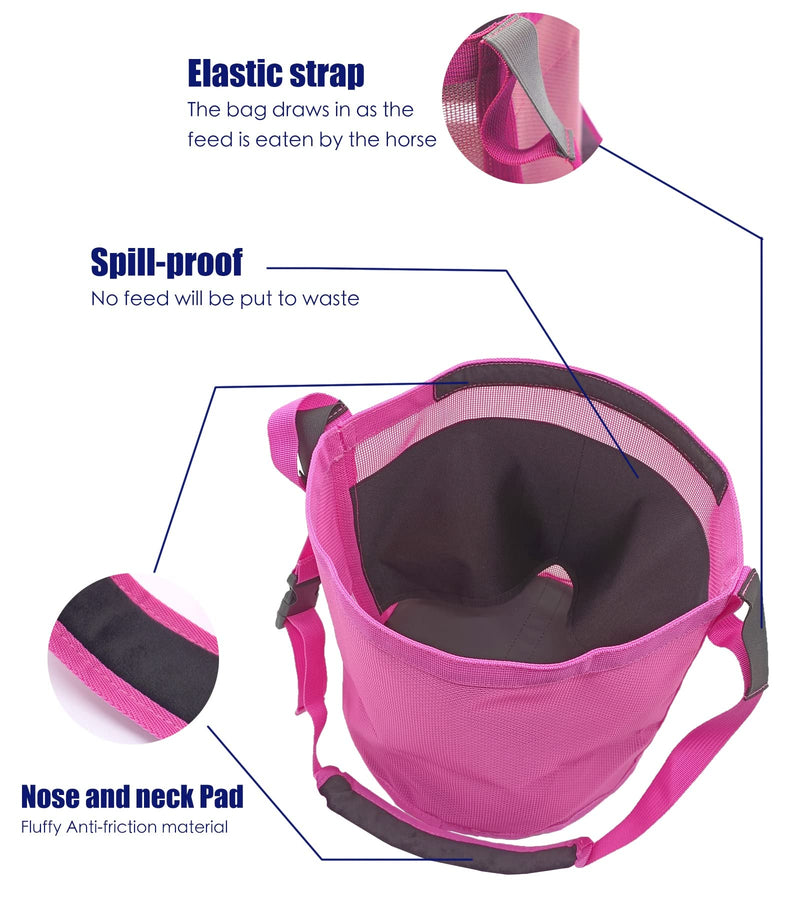 Horse Feed Bag for Grain - Heavy Duty Mesh Horse Feeder with Adjustable Strap,Comfort Neck Pad,Nose Pad Horse Muzzle (Medium,1Blue+1Pink) 1Blue+1Pink - PawsPlanet Australia