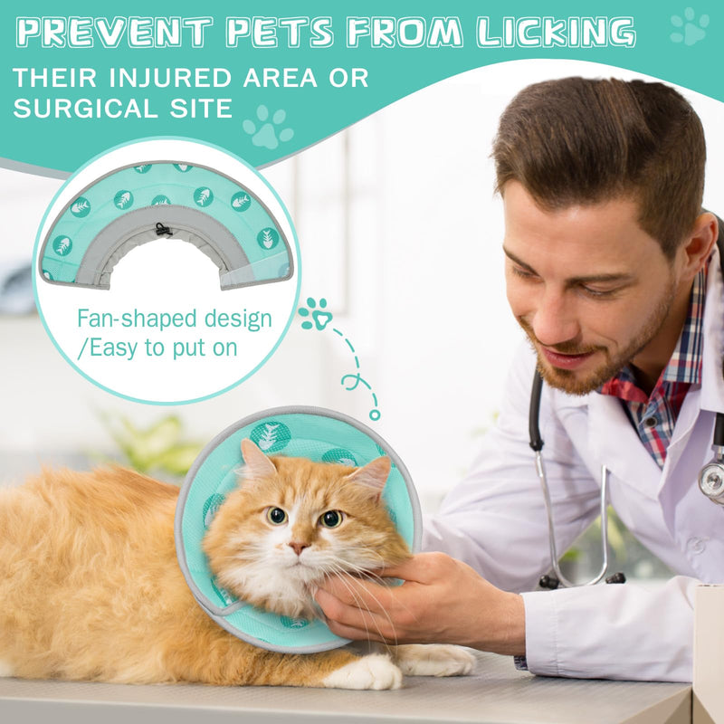 Cat Cone Collar Soft to Stop Licking After Surgery Cat Recovery Collar for Small Large Cats Adjustable Elizabethan Collar Green S(Neck 5"-9") - PawsPlanet Australia
