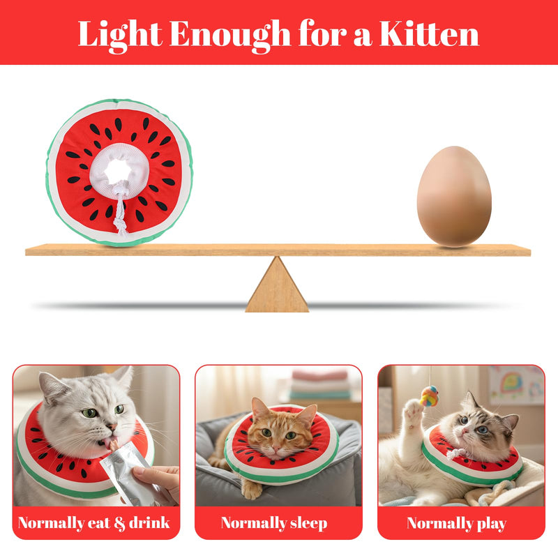 ElevateTech Cat Cone Collar Soft Kitten Cones After Surgery Cute Donut Small Kitten Cone Collar Adjustable Cat Recovery Cones to Stop Licking Neck Elizabethan Collars for Cats Kittens, Watermelon, S