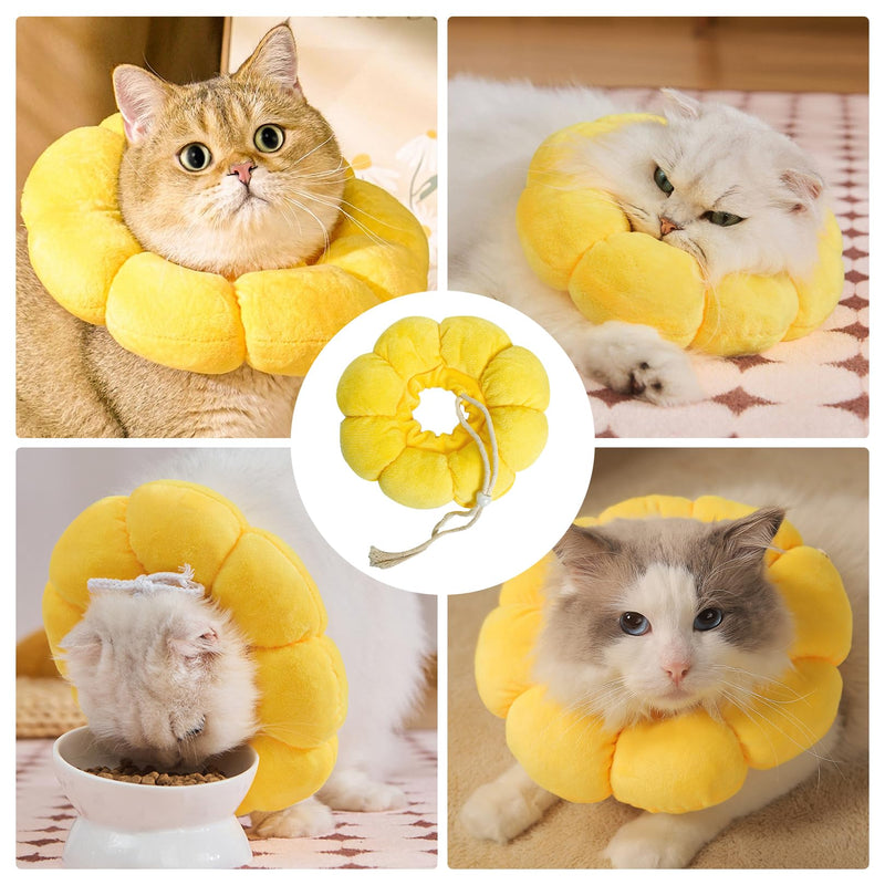Cat neck brace, soft neck braces, collar to prevent licking, adjustable cat collar for post-surgery, recovery collar, yellow sunflower cat neck brace for small dogs and cats (size S) yellow, S