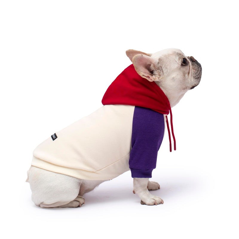Color Block Dog Hoodie Dog Clothes Extra Warm Fleece Lining Stretchy Fit for Small Medium Large Dogs (Purple Cream, XX-Large) 2XL(Chest:26",Back:19") Purple Cream - PawsPlanet Australia