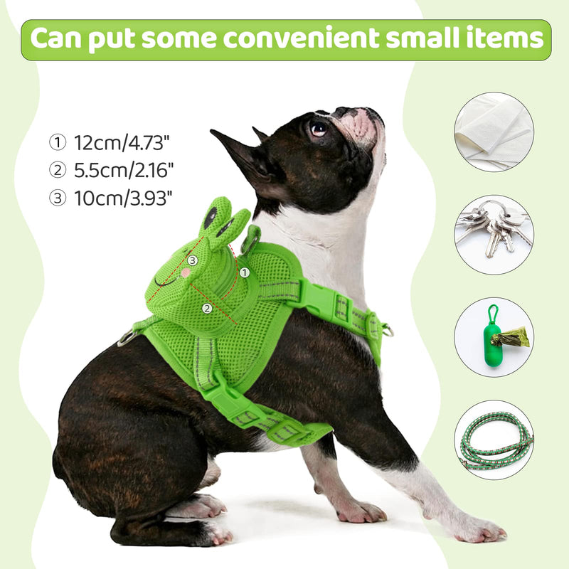 Dog Harness with Backpack, Adjustable Dog Backpack Harness for Small Medium Dogs, No-Pull Breathable Backpacks for Dogs to Wear, for Traveling, Hiking, Camping, Training, Green Frog L Large - PawsPlanet Australia